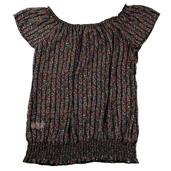 Womens Black Floral Top Elastic Bottom Blousy Light & Breezy size XL  JH1092 - Picture 2 of 3